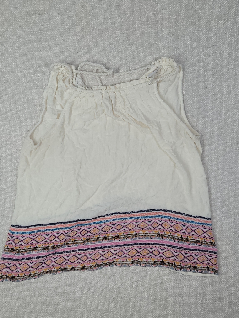 Xhilaration Cream Sleeveless Top with Pink Logo and Multicolor Trim